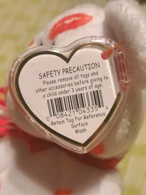 2000 Ty Beanie Baby Smooch Kisses White Teddy Bear Plush Animal Toy - Thumbnail 7