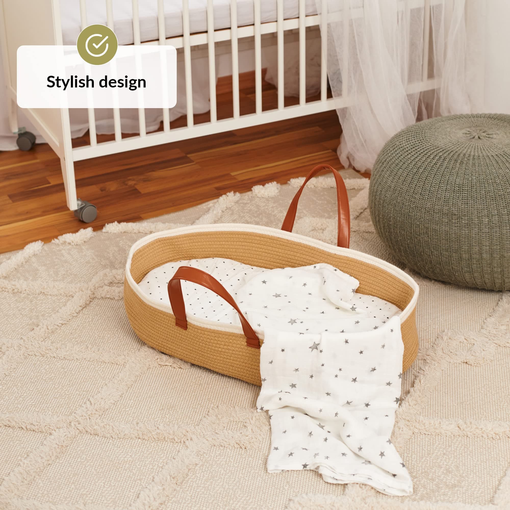 Moses Basket for Babies with Muslin Blanket Portable Basket - Thumbnail 3