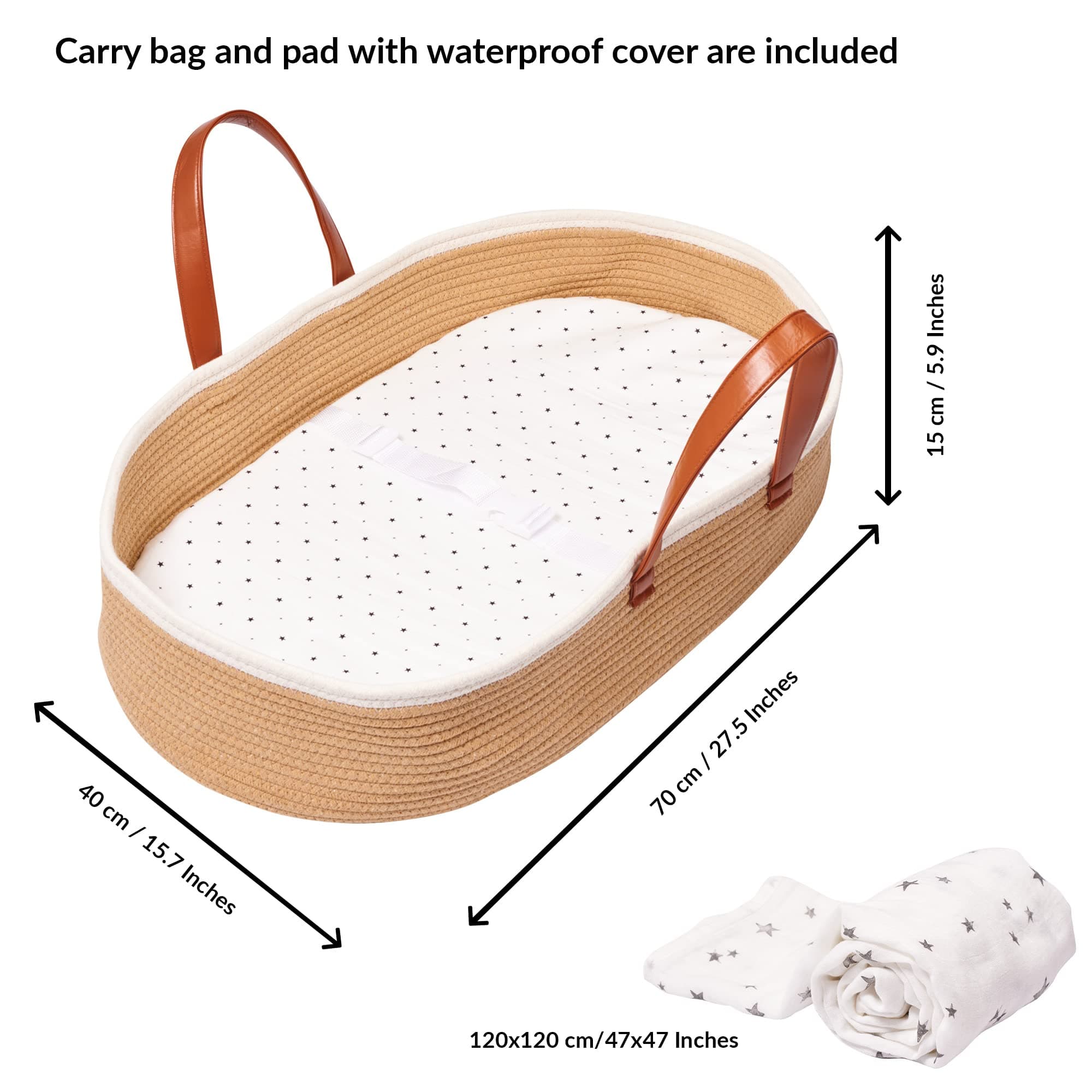 Moses Basket for Babies with Muslin Blanket Portable Basket - Thumbnail 8