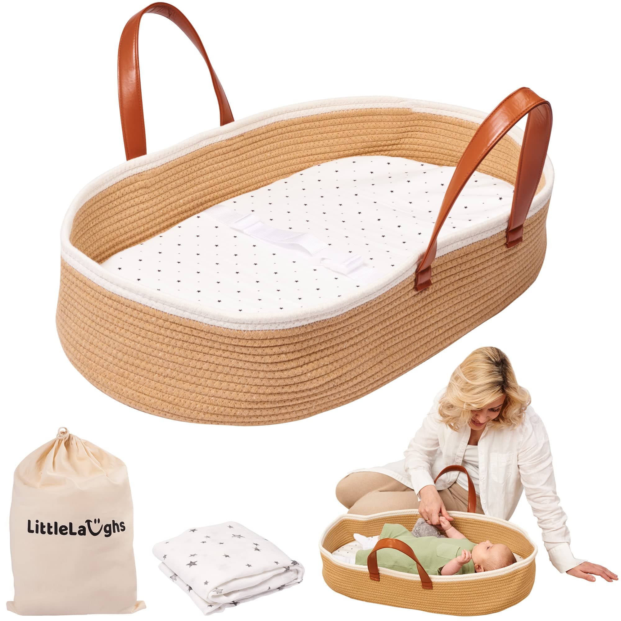 Moses Basket for Babies with Muslin Blanket Portable Basket - Thumbnail 6