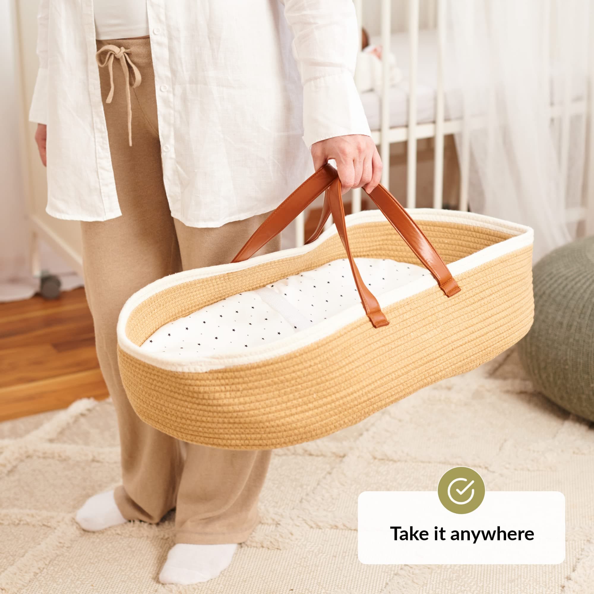 Moses Basket for Babies with Muslin Blanket Portable Basket - Thumbnail 9