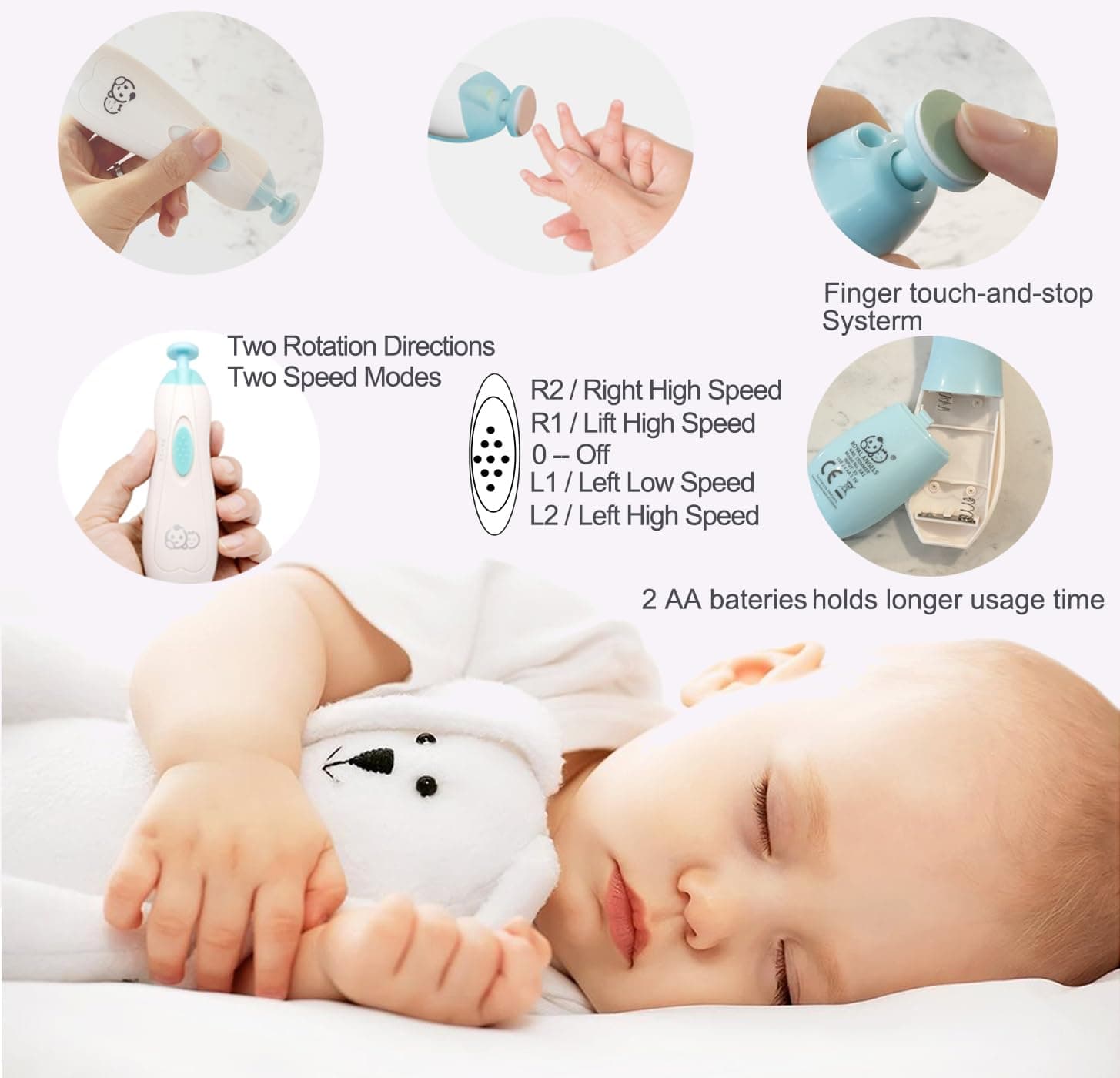 Electric Baby Nail Trimmer with 19 Filing Tools - Thumbnail 3