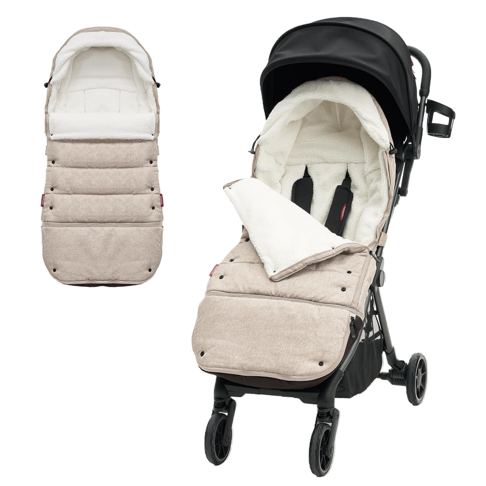 Beige Stroller Footmuff with Plush Lining - Thumbnail 2