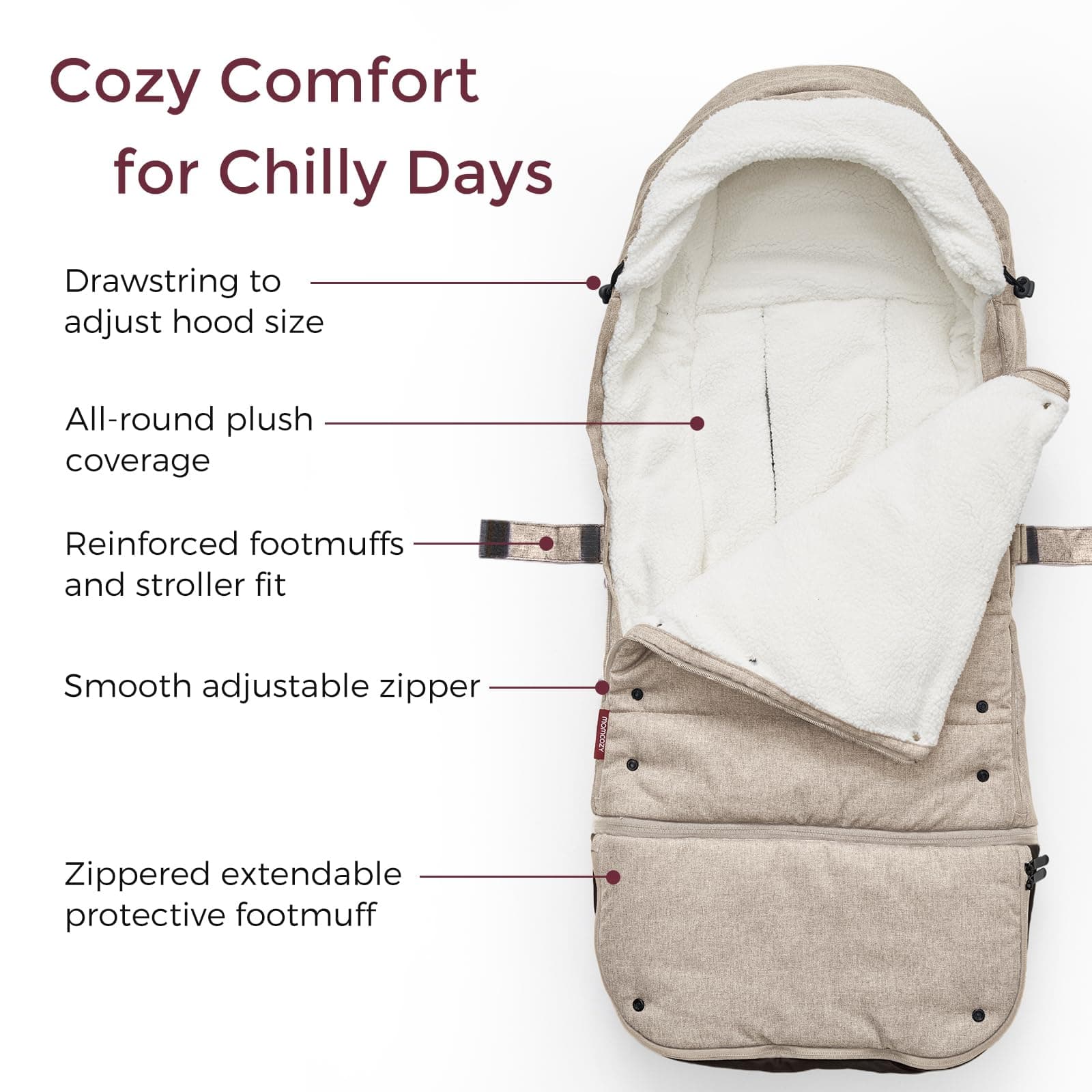 Beige Stroller Footmuff with Plush Lining - Thumbnail 3
