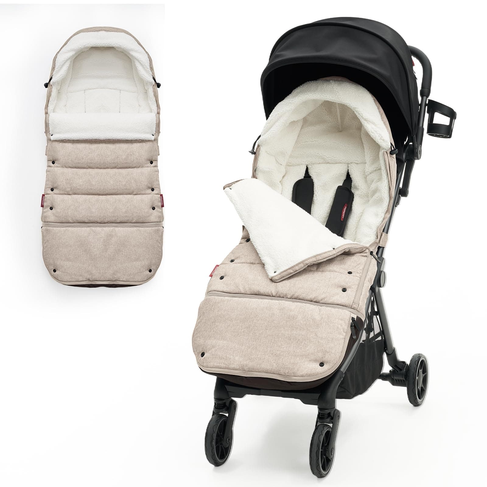 Beige Stroller Footmuff with Plush Lining - Thumbnail 4