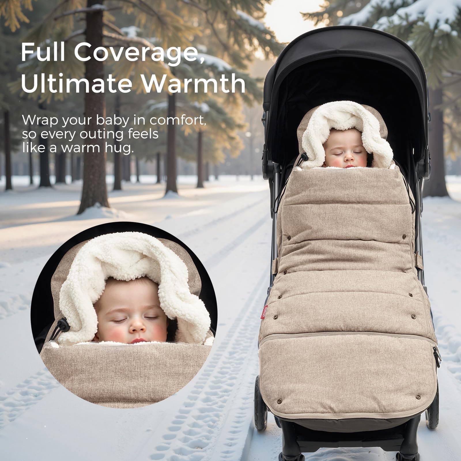 Beige Stroller Footmuff with Plush Lining - Thumbnail 7