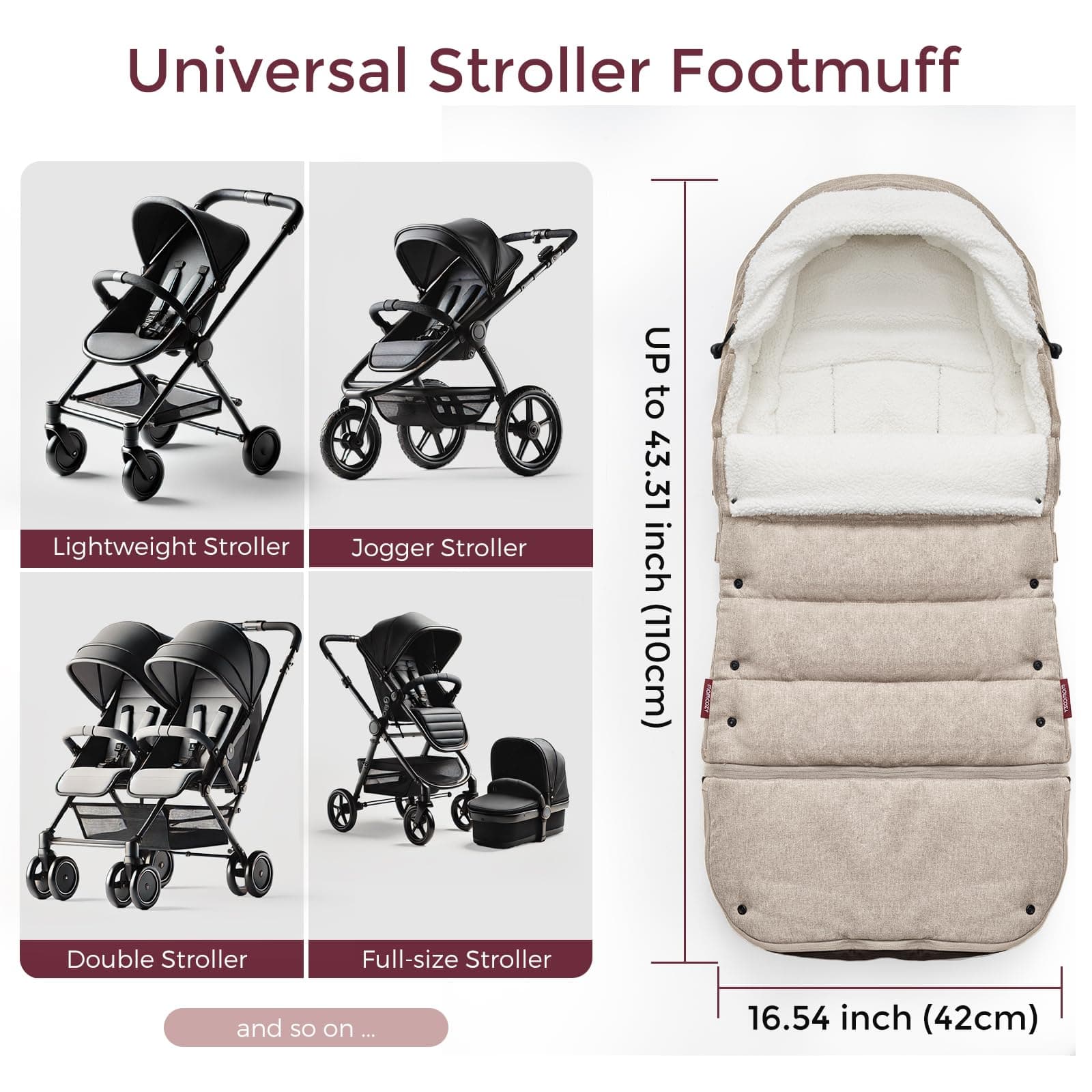 Beige Stroller Footmuff with Plush Lining - Thumbnail 9