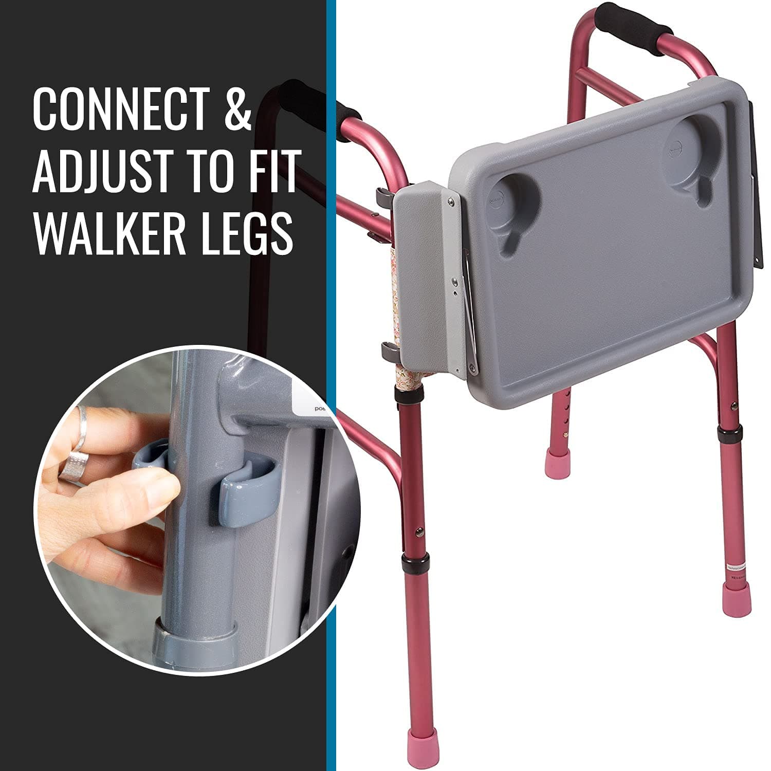DMI Walker Tray, Rollator Tray, Mobility and Walker Accessory Tray Table Fits Most Standard Walkers, Folding with Two Cup Holders and Tool Free Assembly, 16 x 11.8 inch - Thumbnail 3