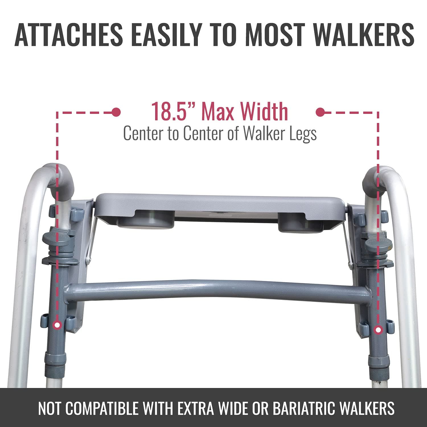 DMI Walker Tray, Rollator Tray, Mobility and Walker Accessory Tray Table Fits Most Standard Walkers, Folding with Two Cup Holders and Tool Free Assembly, 16 x 11.8 inch - Thumbnail 6