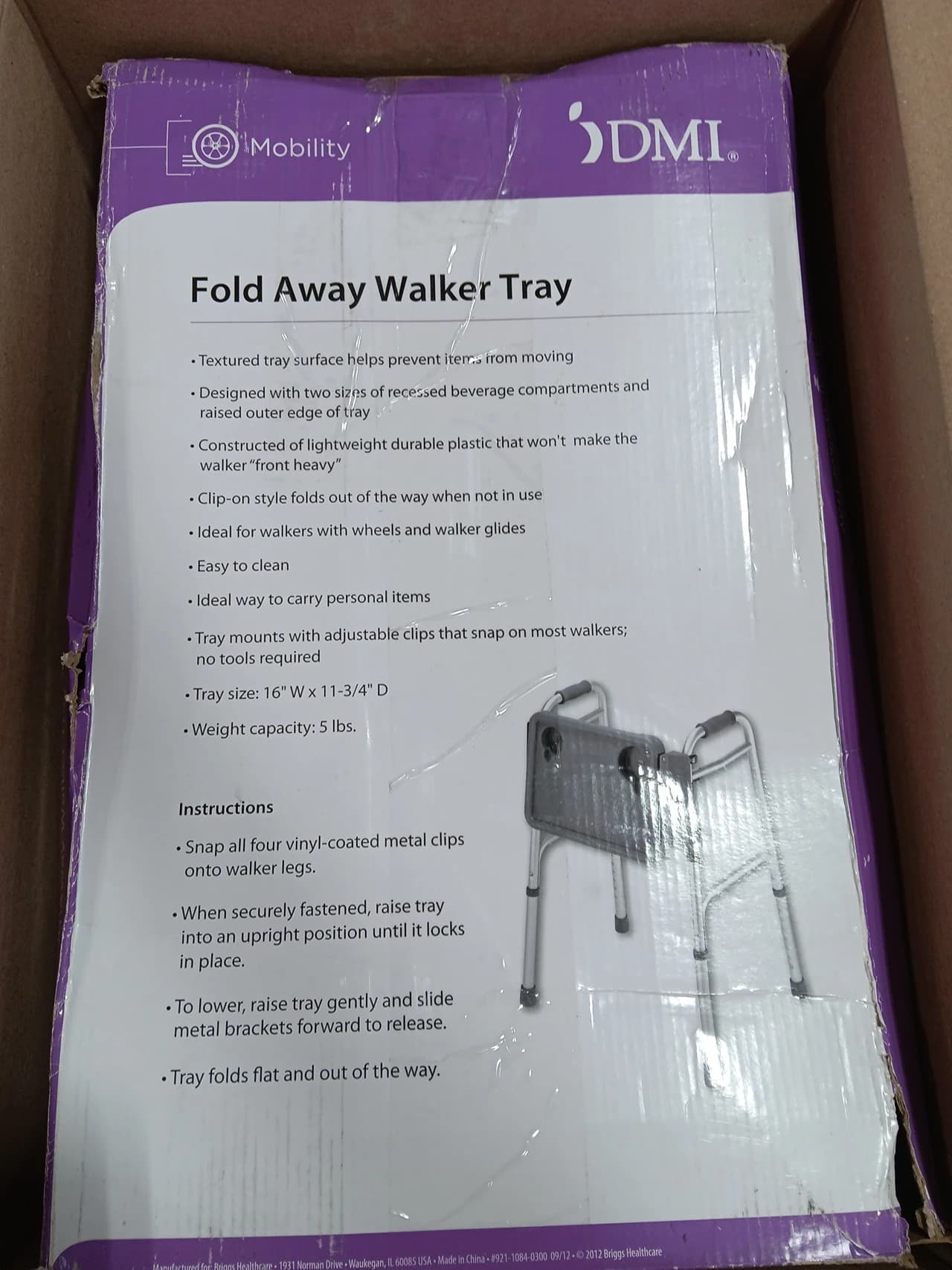 DMI Walker Tray, Rollator Tray, Mobility and Walker Accessory Tray Table Fits Most Standard Walkers, Folding with Two Cup Holders and Tool Free Assembly, 16 x 11.8 inch - Thumbnail 7