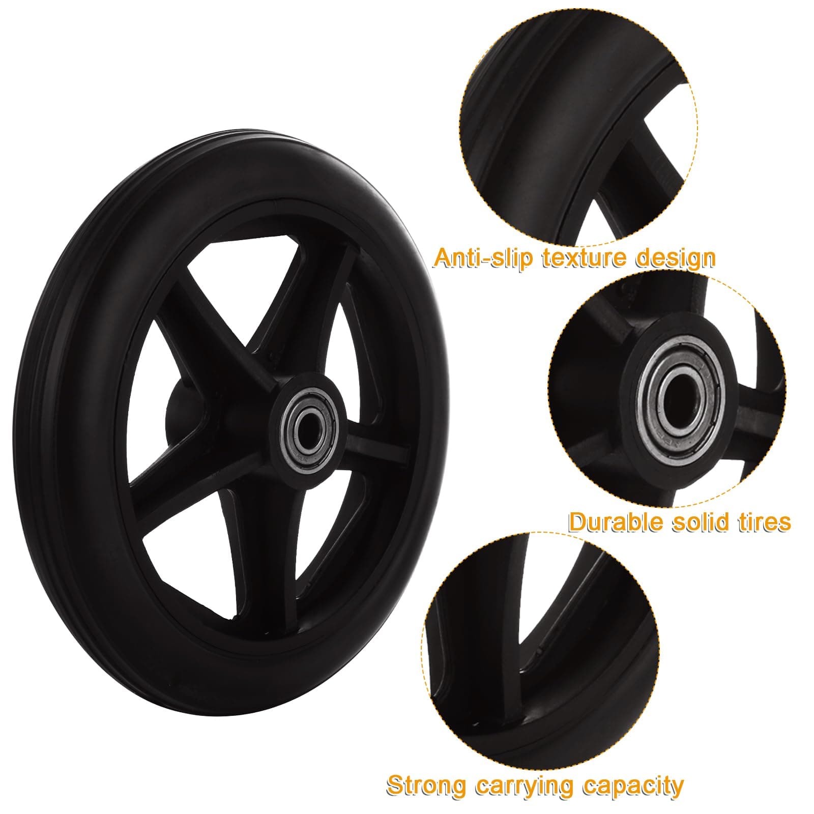 MUXHEL 4 Pcs 6 Inch Walker Wheels Replacement, Solid Wheelchair Front Wheels, Anti-Slip Rollator Replacement Wheels for Wheelchairs, Rollators, Walkers - Thumbnail 3