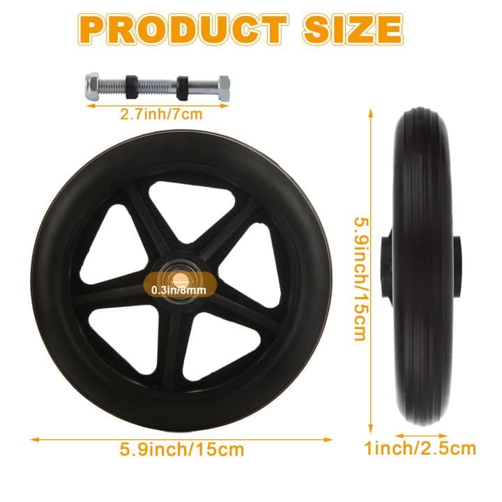 MUXHEL 4 Pcs 6 Inch Walker Wheels Replacement, Solid Wheelchair Front Wheels, Anti-Slip Rollator Replacement Wheels for Wheelchairs, Rollators, Walkers - Thumbnail 6