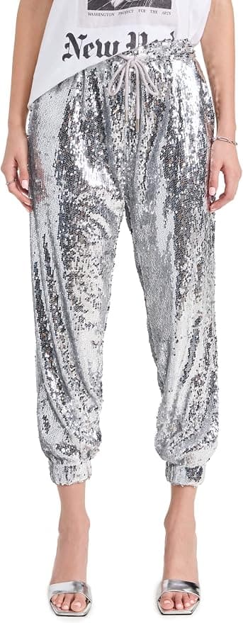 English Factory Women's Sequin Joggers - Silver | Size M