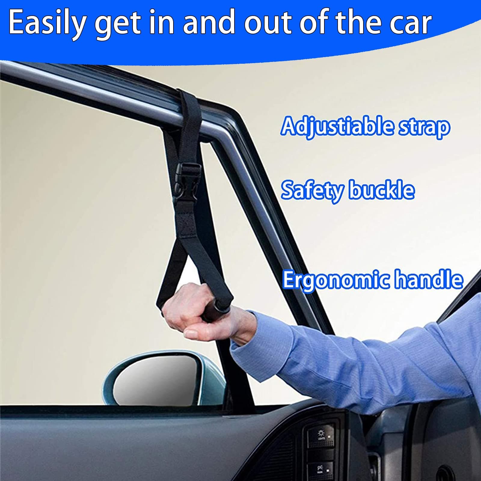 KOUNATSURI Car Door Handle for Elderly Car Assist Support Handle Multifunction Car Door Latch Bar for Seniors and Handicapped(Blue) - Thumbnail 5