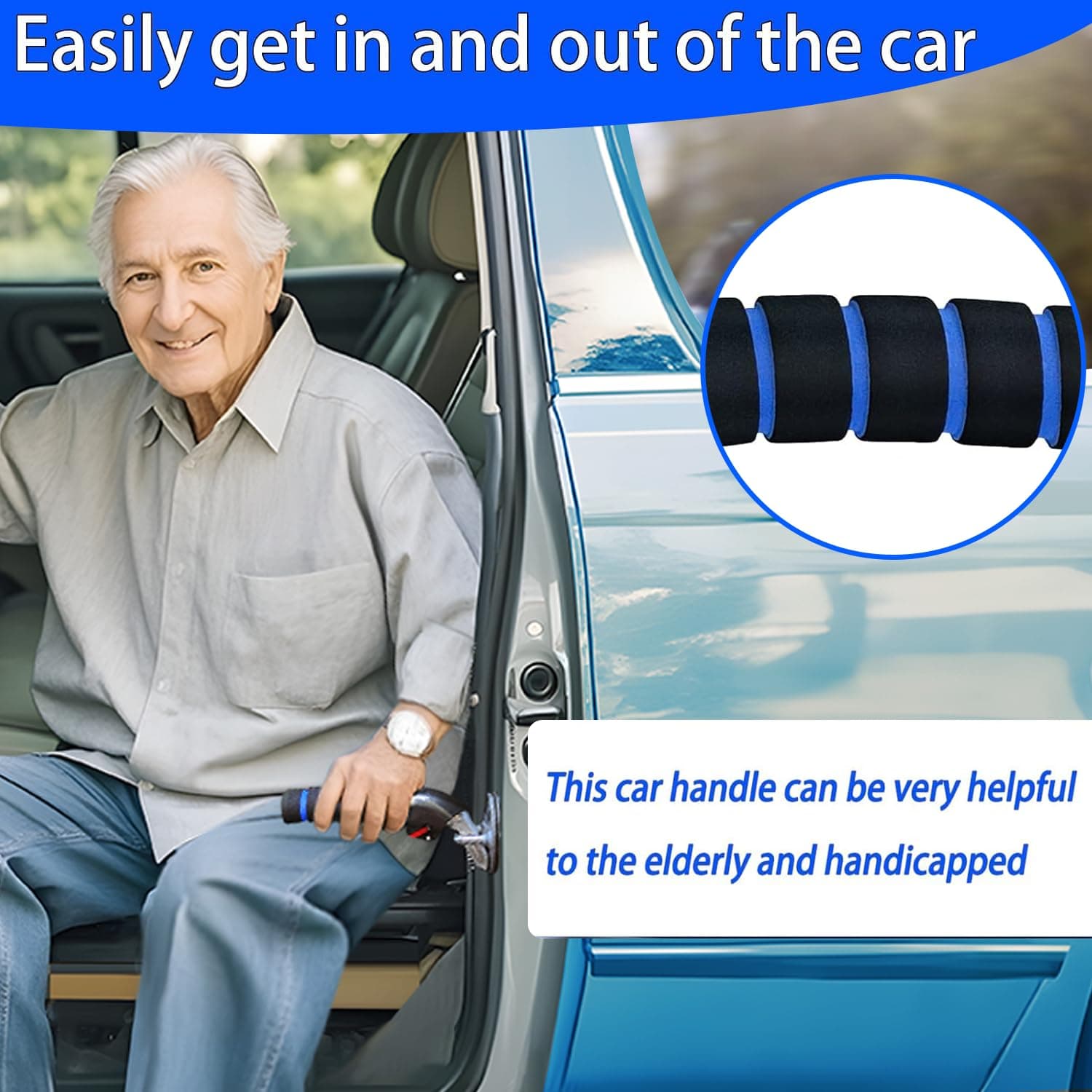 KOUNATSURI Car Door Handle for Elderly Car Assist Support Handle Multifunction Car Door Latch Bar for Seniors and Handicapped(Blue) - Thumbnail 8