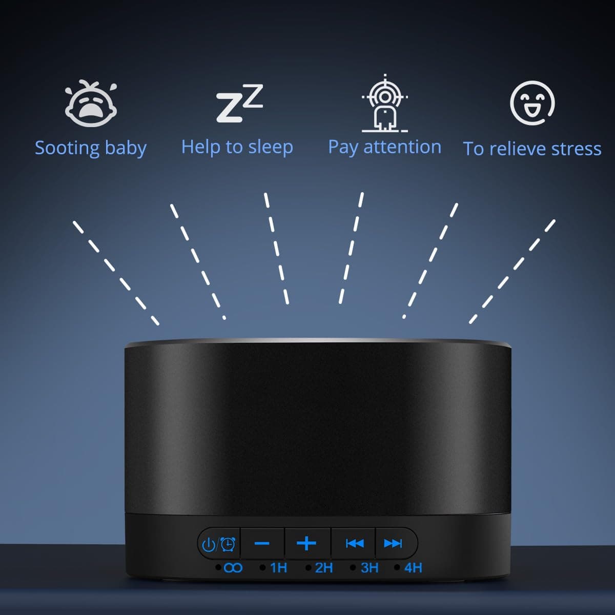 Magicteam White Noise Machine with 20 Non Looping Natural Soothing Sounds Memory Function 32 Levels of Volume Powered by AC or USB and Sleep Sound Timer Therapy for Baby Kids Adults Black - Thumbnail 6