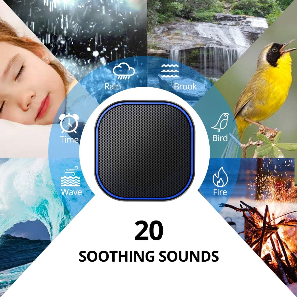 Magicteam White Noise Machine with 20 Non Looping Natural Soothing Sounds Memory Function 32 Levels of Volume Powered by AC or USB and Sleep Sound Timer Therapy for Baby Kids Adults Black - Thumbnail 10