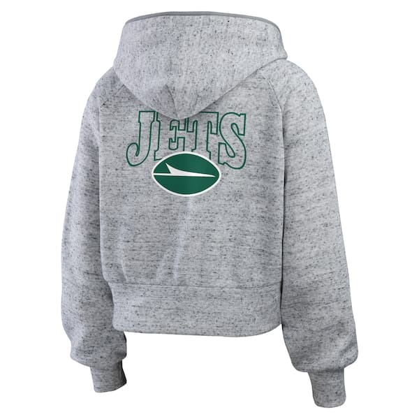 New York Jets WEAR by Erin Andrews Women's Speckled Fleece Cropped Full-Zip Hoodie - Heather Gray | Size Small - Thumbnail 4
