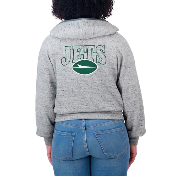 New York Jets WEAR by Erin Andrews Women's Speckled Fleece Cropped Full-Zip Hoodie - Heather Gray | Size Small - Thumbnail 6