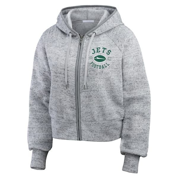 New York Jets WEAR by Erin Andrews Women's Speckled Fleece Cropped Full-Zip Hoodie - Heather Gray | Size Small - Thumbnail 3
