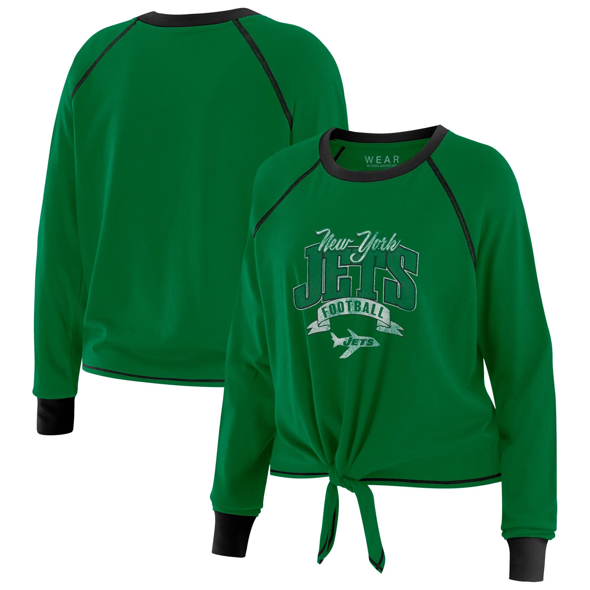 New York Jets WEAR by Erin Andrews Women's Tie-Front Long Sleeve Top - Green/Black | Size XS