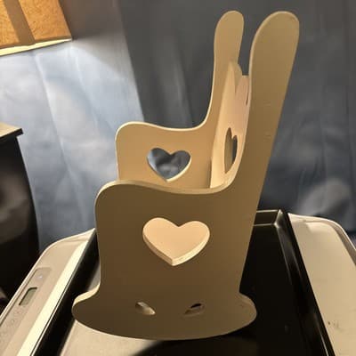 Vintage Doll Display Wood Rocking Chair Musical Lilac Heart Cutout - Thumbnail 2