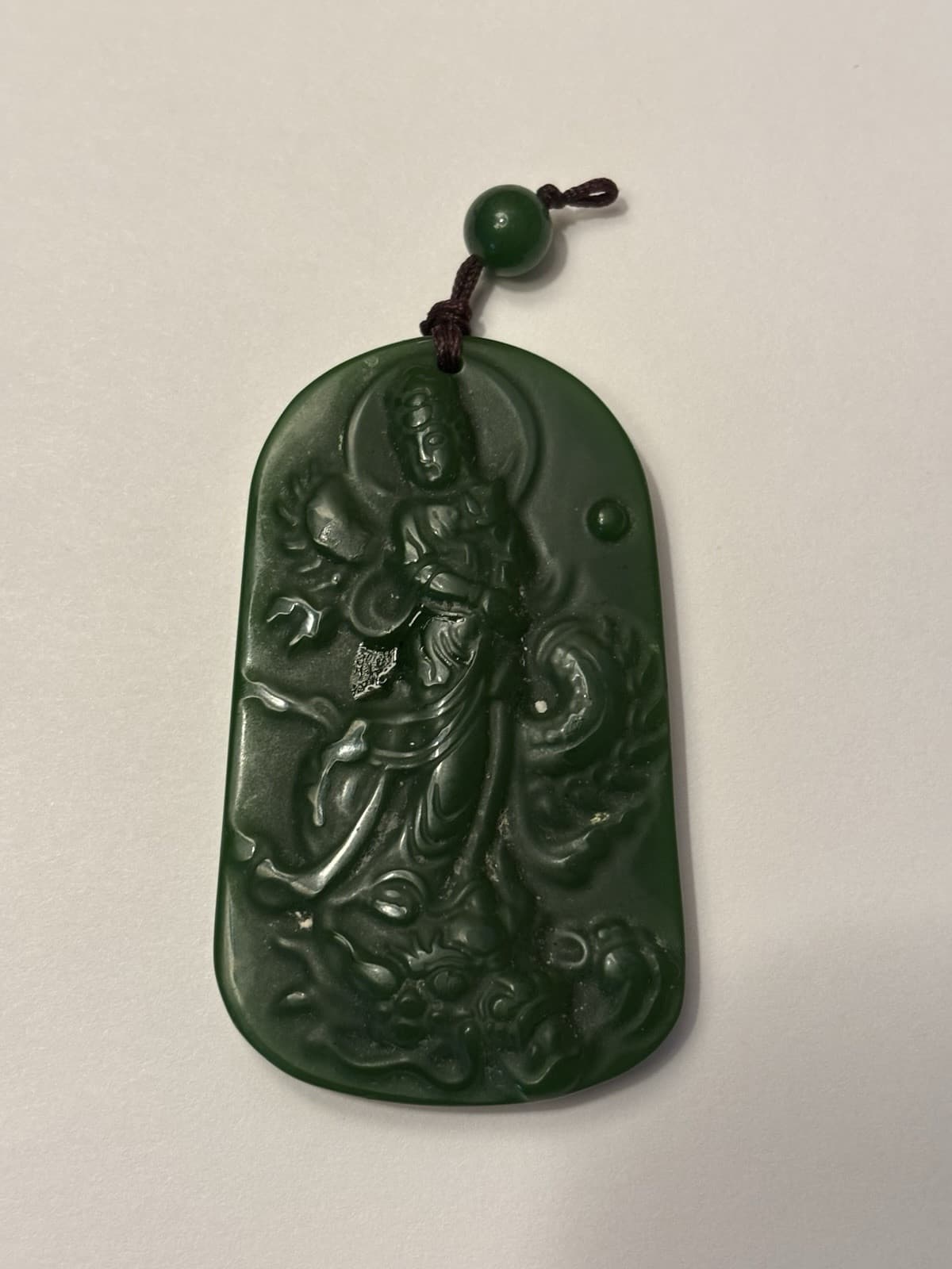 Natural Hetian Jade Carved Guanyin Kwan Yin Dragon Pendant Chinese Spiritual - Thumbnail 2
