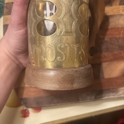 Vintage Swedish Brass Beer Stein Glass Liner Wood Handle Lid Made in Sweden MCM - Thumbnail 10