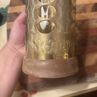 Vintage Swedish Brass Beer Stein Glass Liner Wood Handle Lid Made in Sweden MCM - Thumbnail 9