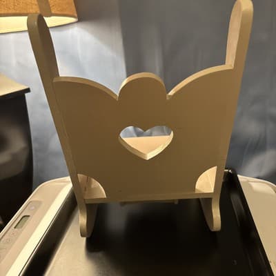 Vintage Doll Display Wood Rocking Chair Musical Lilac Heart Cutout - Thumbnail 3