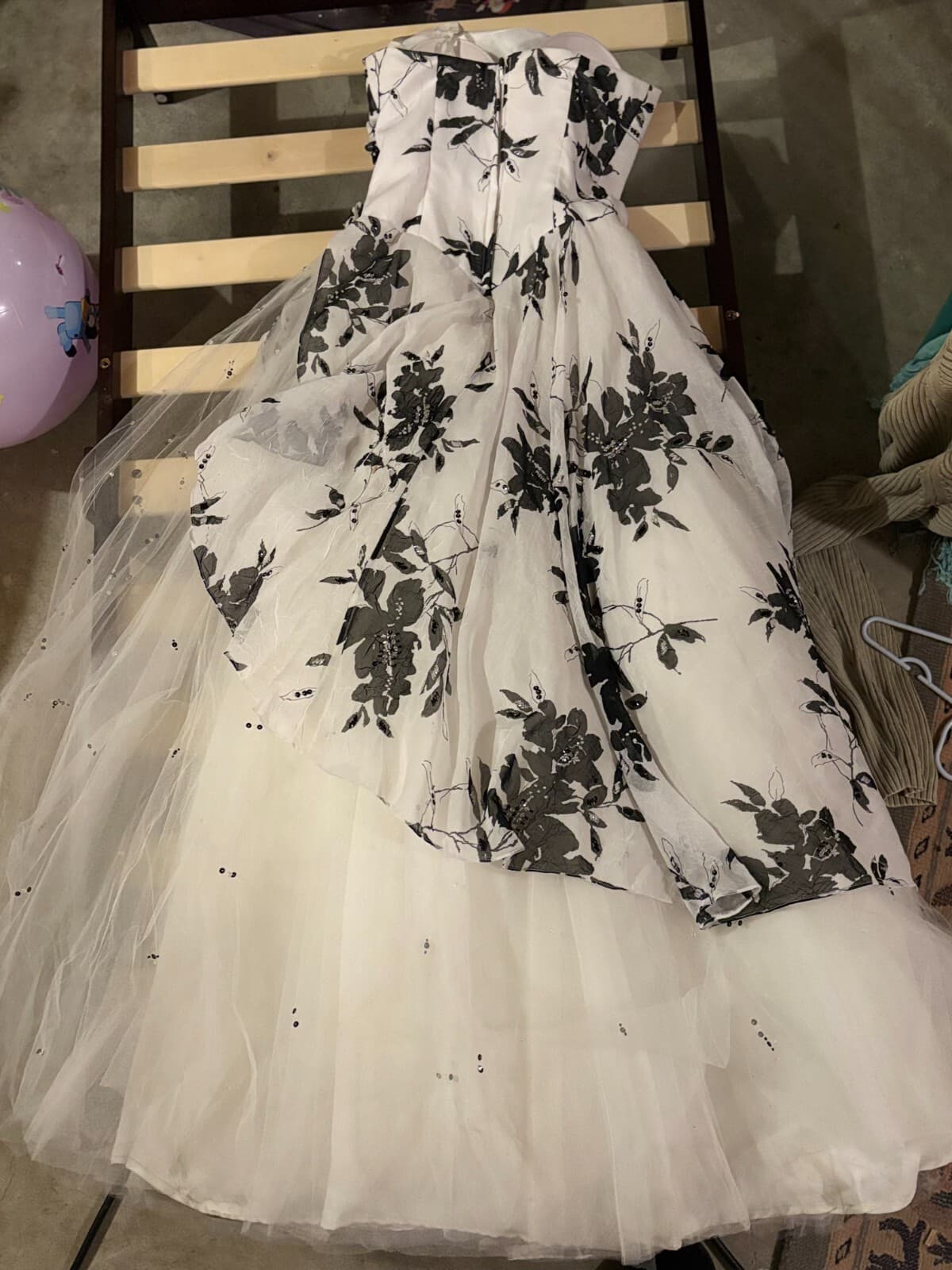 Mori Lee Black White Embroidered Formal Prom Dress Size 6 Evening Gown Designer - Thumbnail 5