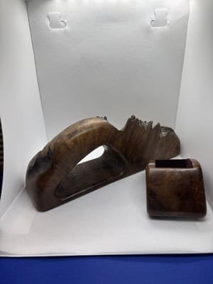 Vintage 1970s Burl Root Wood Sculpture Secret Stash Box Velvet Lined MCM Boho - Thumbnail 3