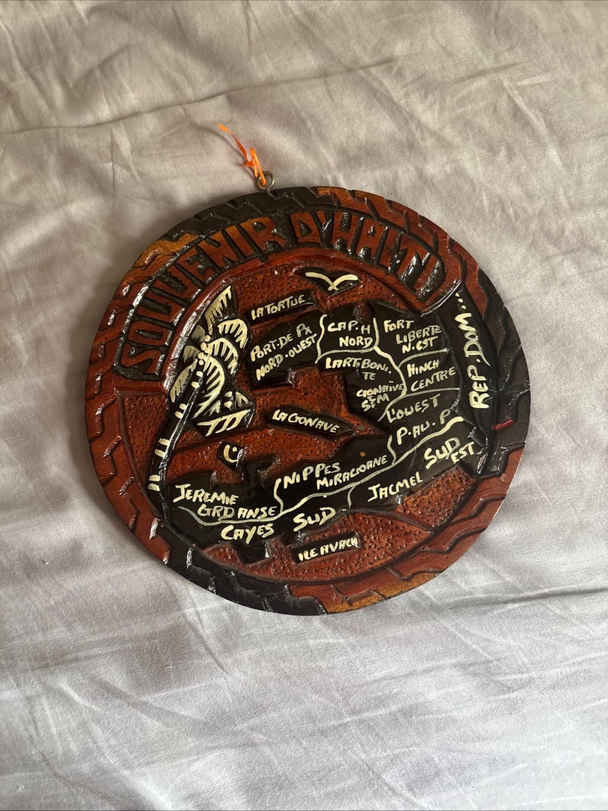 Vintage Carved Wooden Map of Haiti Wall Art Caribbean Island Wood Decor - Thumbnail 2