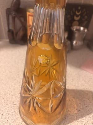 Vintage Crystal Cut Amber Decanter Made In Poland With Stopped - Thumbnail 7