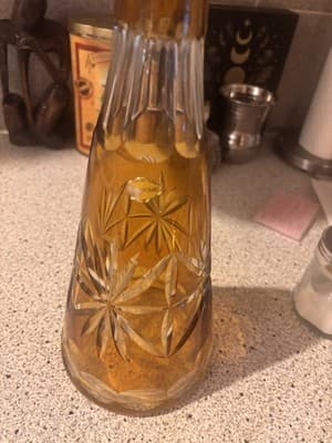 Vintage Crystal Cut Amber Decanter Made In Poland With Stopped - Thumbnail 4
