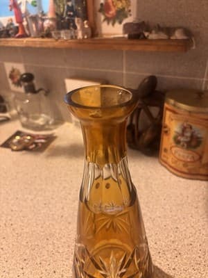 Vintage Crystal Cut Amber Decanter Made In Poland With Stopped - Thumbnail 3