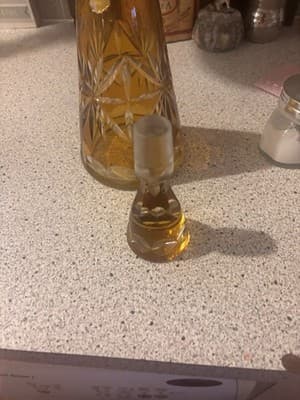 Vintage Crystal Cut Amber Decanter Made In Poland With Stopped - Thumbnail 5