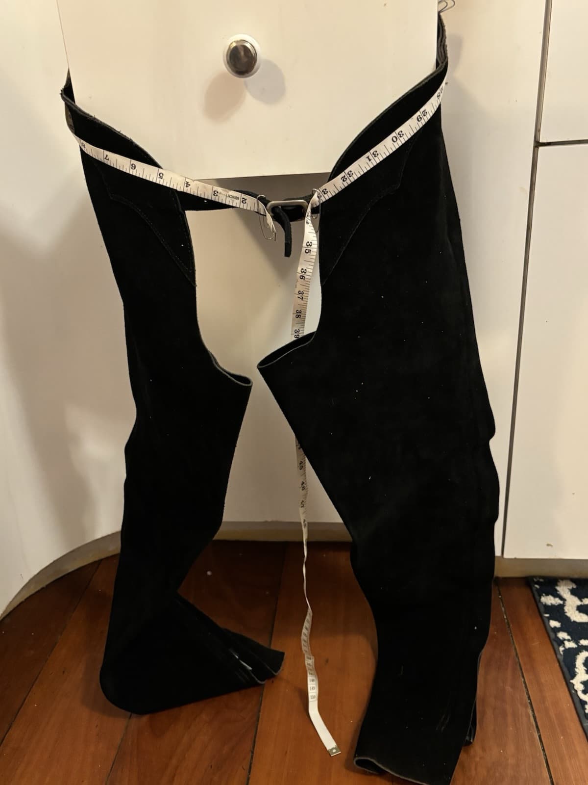 Youth Black Leather Suede Full Chaps Western Horse Riding Kids Equestrian - Thumbnail 2