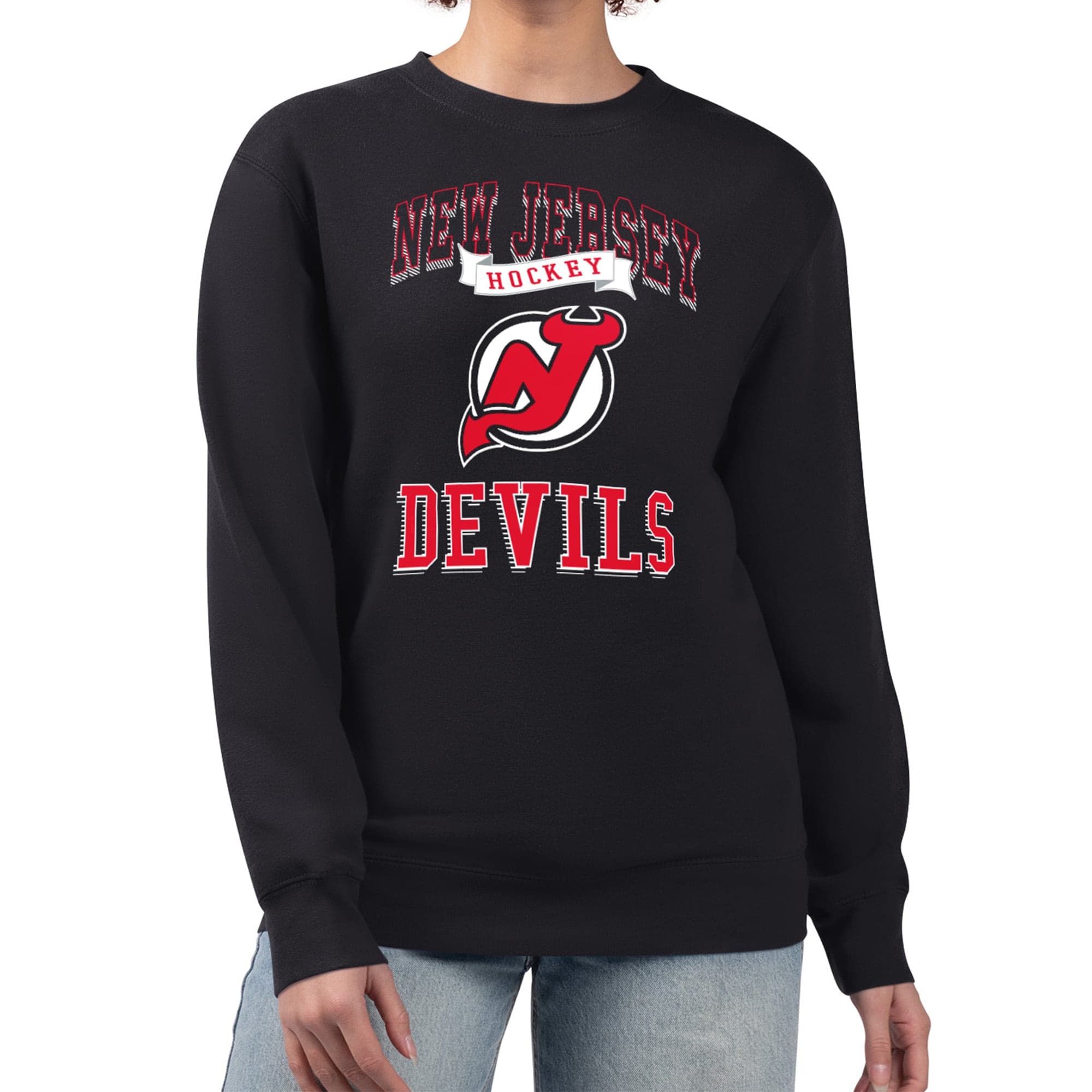 Women's New Jersey Devils G-III 4Her by Carl Banks Team Logo Tri-Blend Fleece Pullover Sweatshirt - Black | Size Small