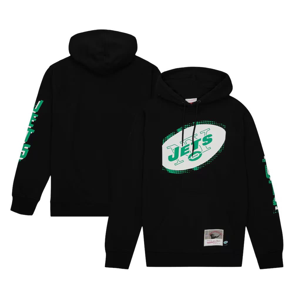 New York Jets Mitchell & Ness Gridiron Classics Big Face 7.0 Pullover Hoodie - Black | Size Small - Thumbnail 2