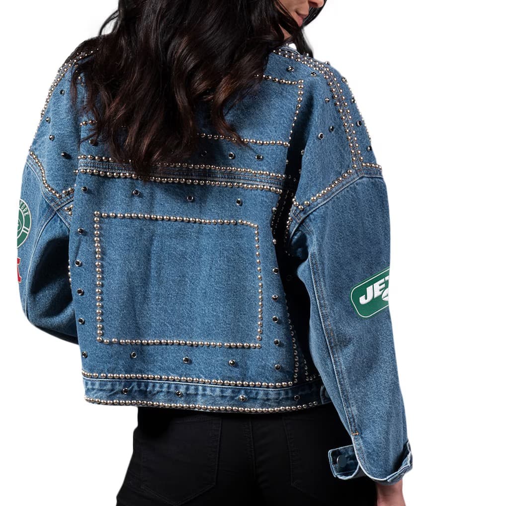 NEW New York Jets G-III 4Her by Carl Banks First Finish Studded Women's Denim Jacket | Size S - Thumbnail 2