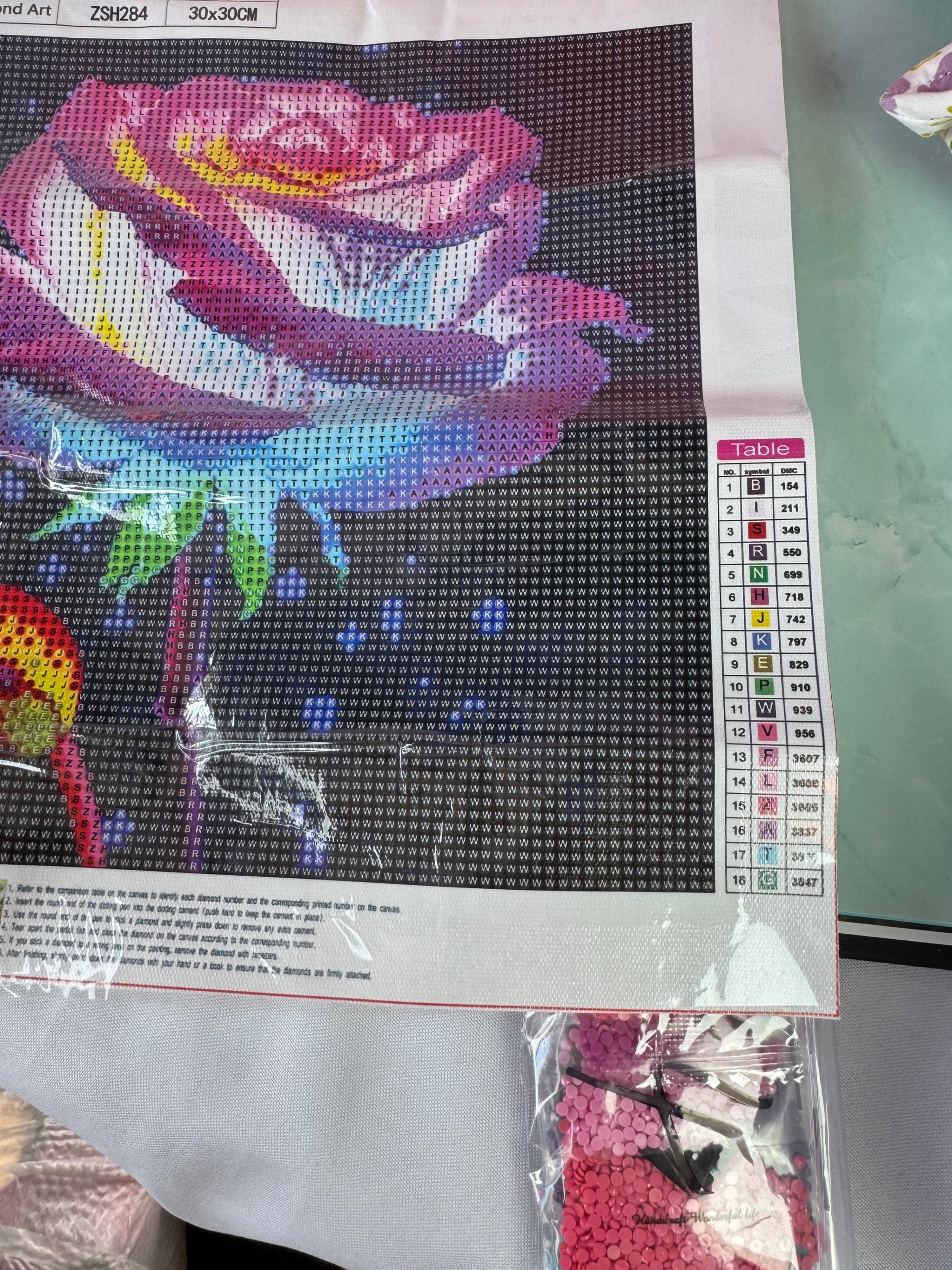 ★ Pink Rose Diamond Art Kit 30x30cm DIY Crystal Rhinestone Canvas Craft