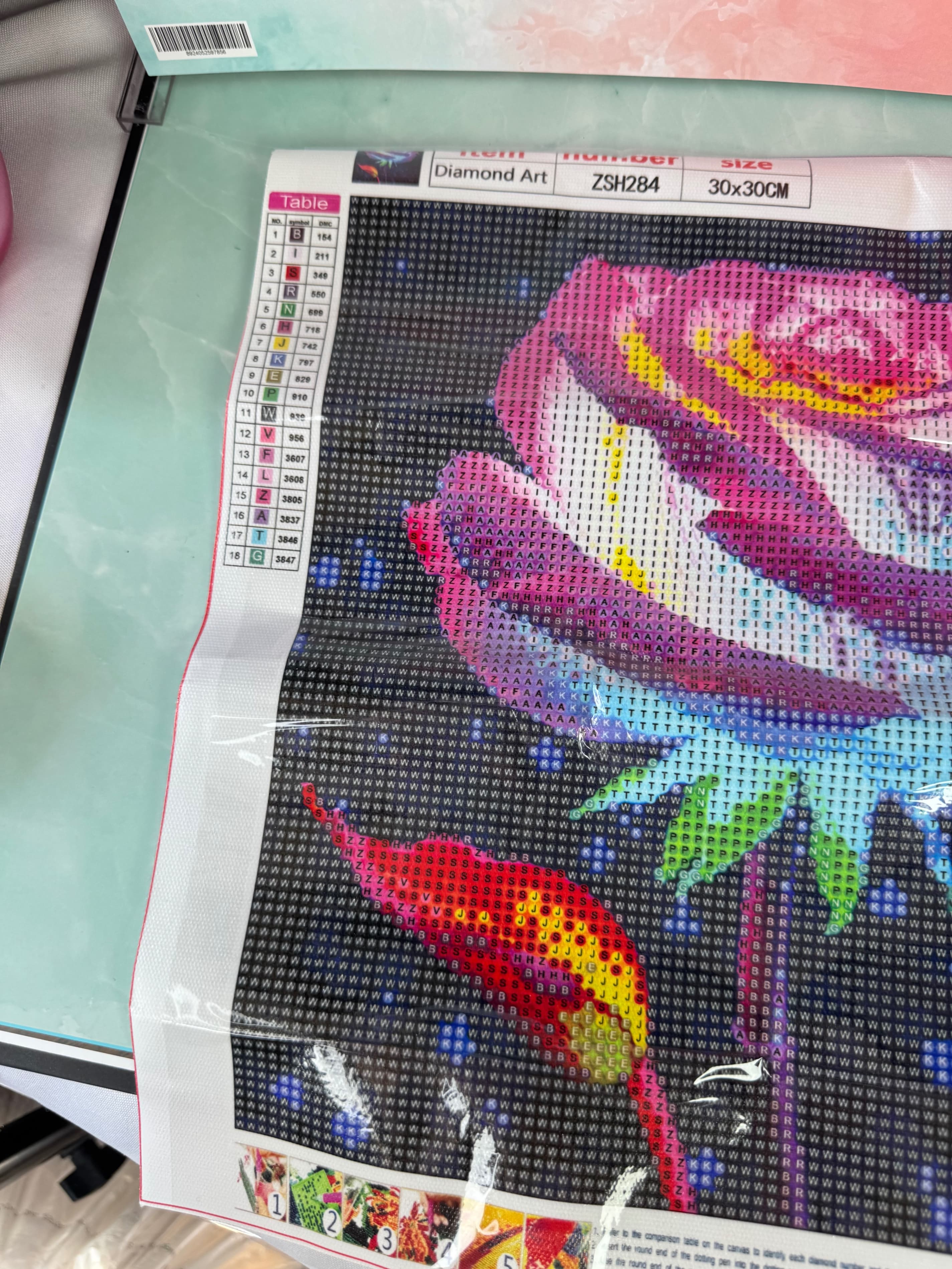 ★ Pink Rose Diamond Art Kit 30x30cm DIY Crystal Rhinestone Canvas Craft - Thumbnail 2