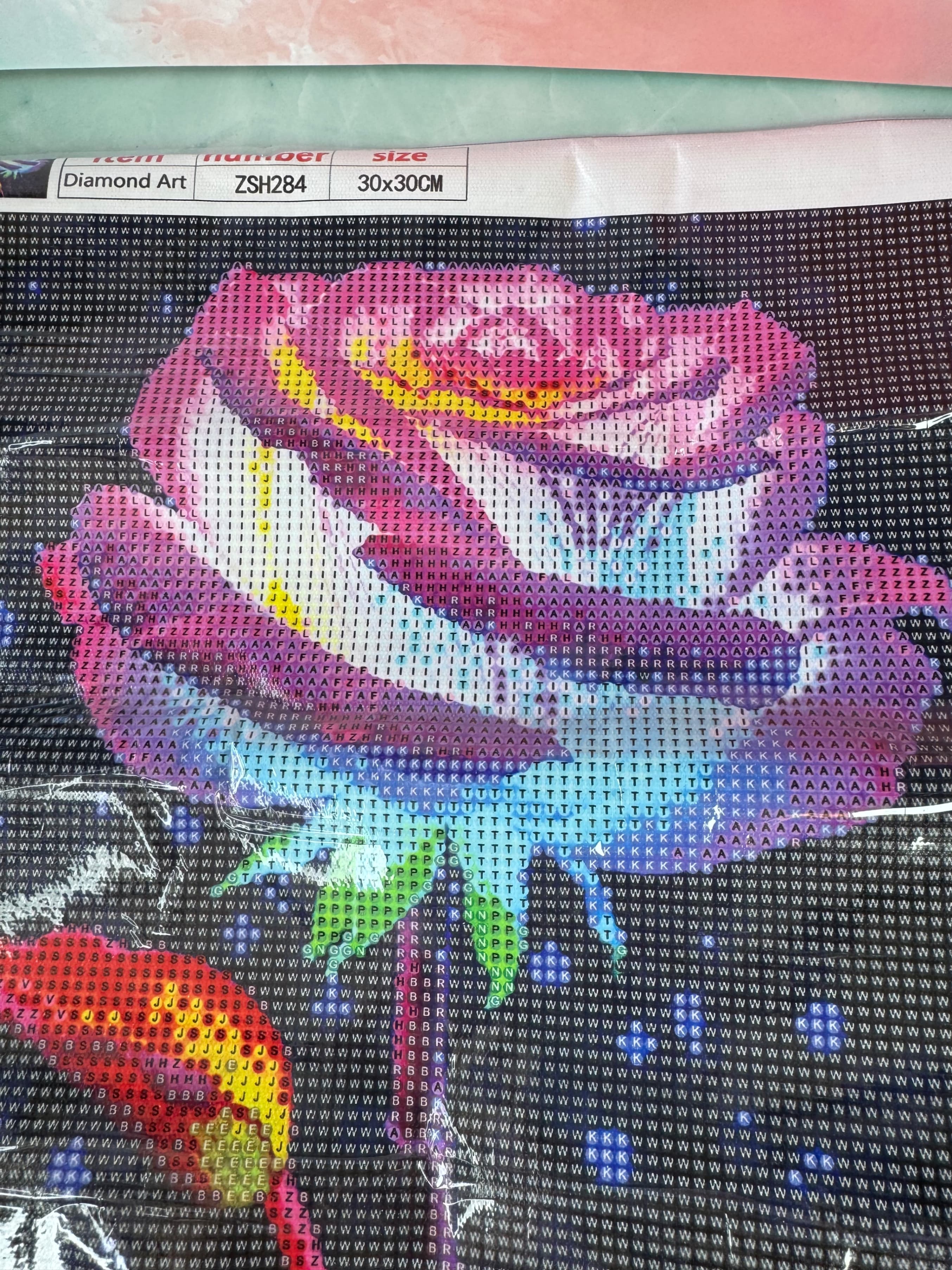 ★ Pink Rose Diamond Art Kit 30x30cm DIY Crystal Rhinestone Canvas Craft - Thumbnail 3