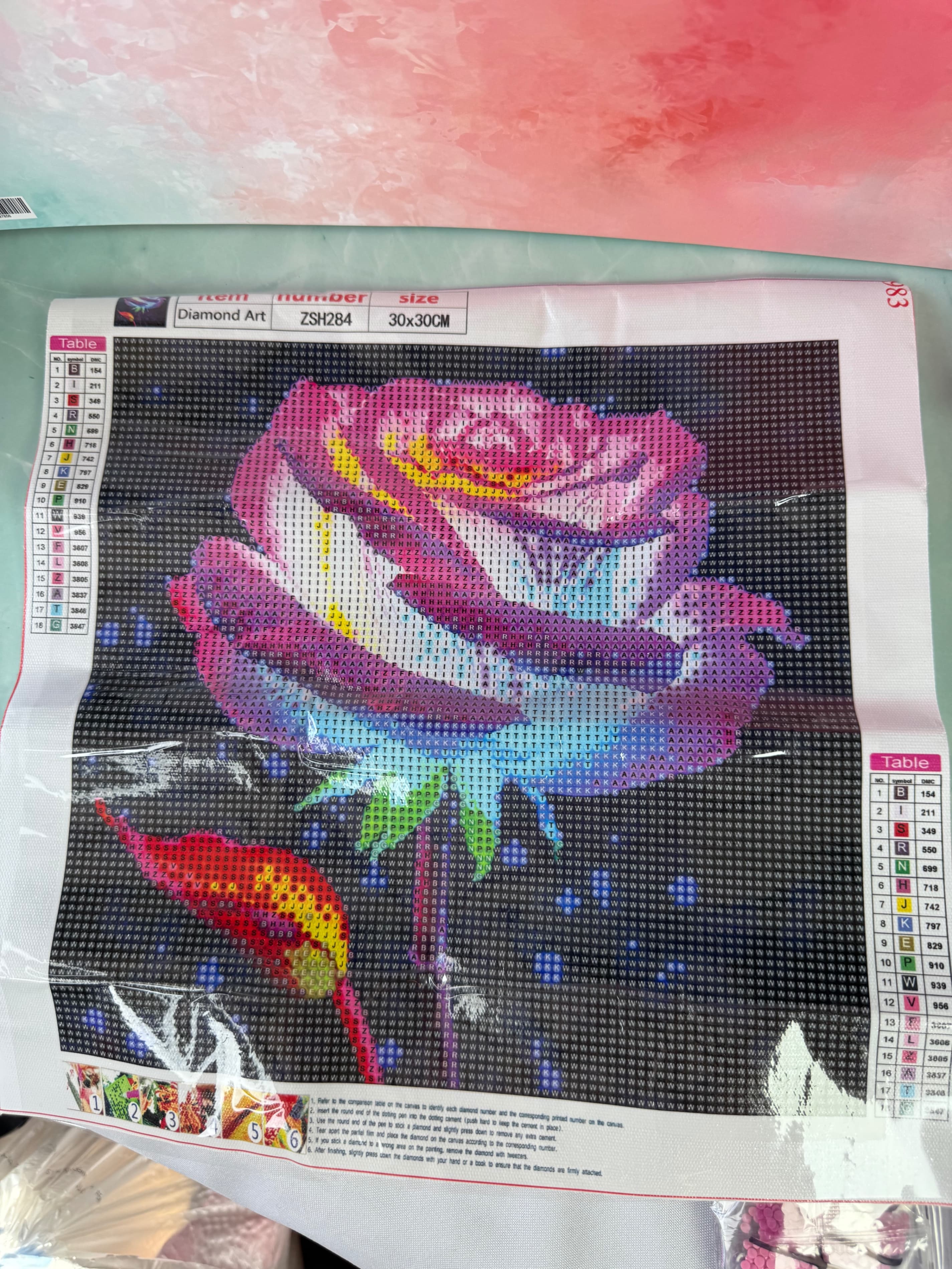 ★ Pink Rose Diamond Art Kit 30x30cm DIY Crystal Rhinestone Canvas Craft - Thumbnail 4