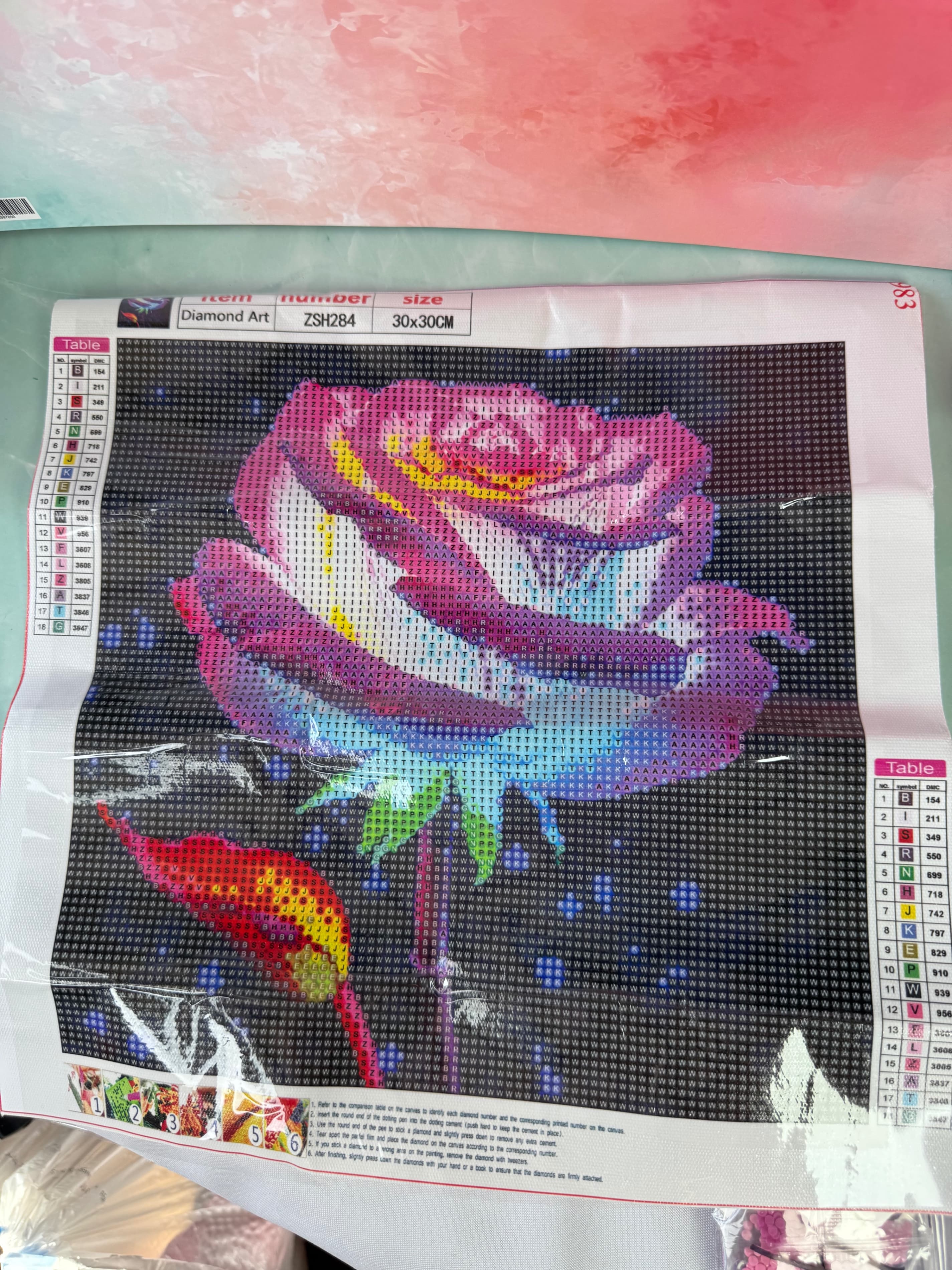 ★ Pink Rose Diamond Art Kit 30x30cm DIY Crystal Rhinestone Canvas Craft - Thumbnail 5