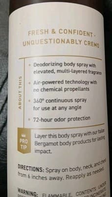 Cremo Italian Bergamot Body Spray 3.5oz 72 Hour Odor Protection NWOB New! - Thumbnail 3