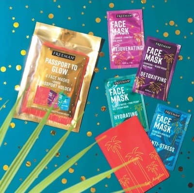 Freeman Passport To Glow Face Mask Set 4 Pack w Bonus Holder Travel Skincare New - Thumbnail 5