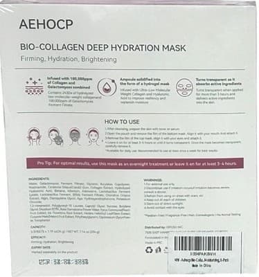 AEHOCP Bio-Collagen Deep Hydration Face Mask 6 Pack Firming Brightening NIB Seal - Thumbnail 2
