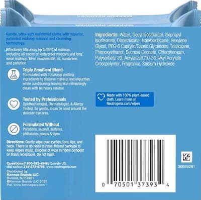 Makeup Remover Wipes Micellar Alcohol Free Waterproof Mascara 50Ct Twin Pack New - Thumbnail 6